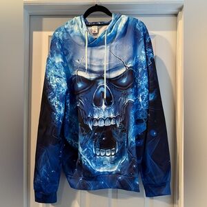 Men's Blue Skull Graphic Hoodie